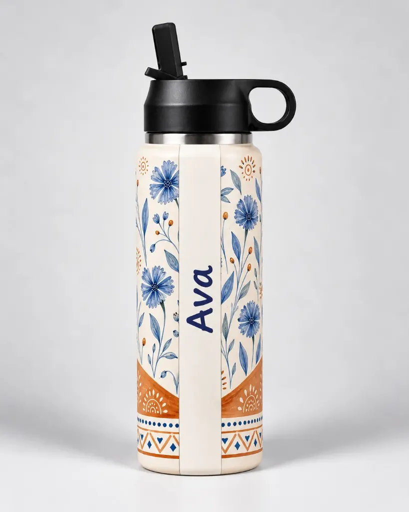 Botanical Folk wrap on a BottleBunny bottle — studio photo 2