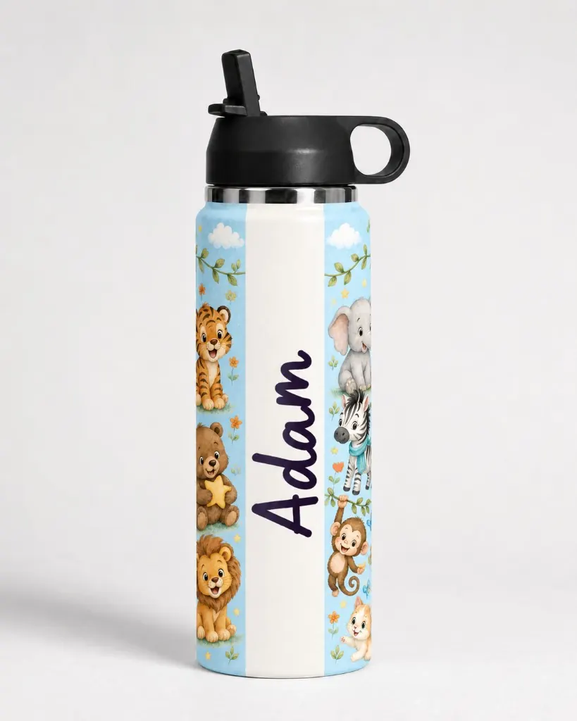 Safari Babies wrap on a BottleBunny bottle — studio photo 2