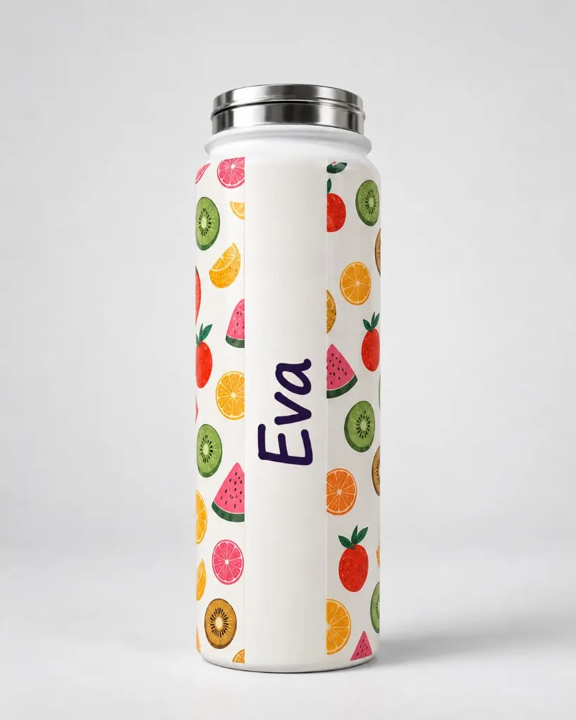 Fruit Punch wrap on a BottleBunny bottle — studio photo 2