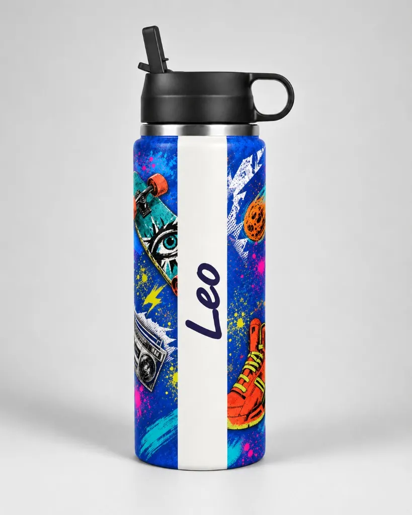 Skate Cosmos wrap on a BottleBunny bottle — studio photo 2