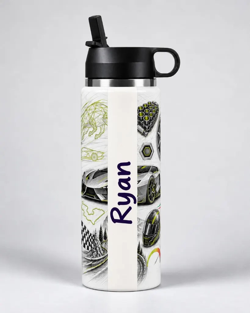 Supercar Sketch wrap on a BottleBunny bottle — studio photo 2