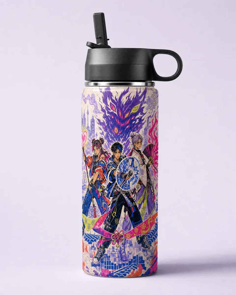 Neon Hunter wrap on a personalized bottle