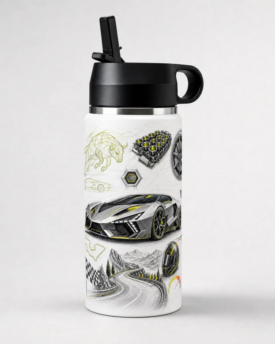 Personalized bottle with a supercar wrap and printed name